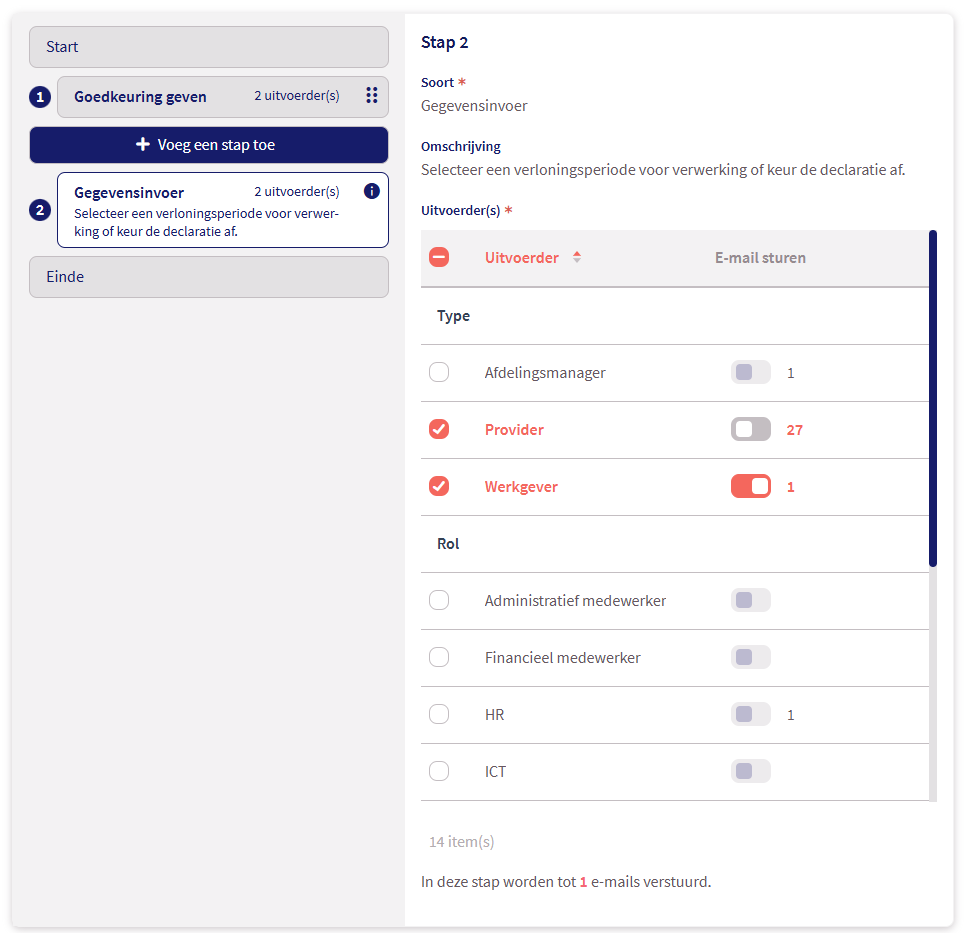 E-mailinstellingen per uitvoerder in de workflow editor